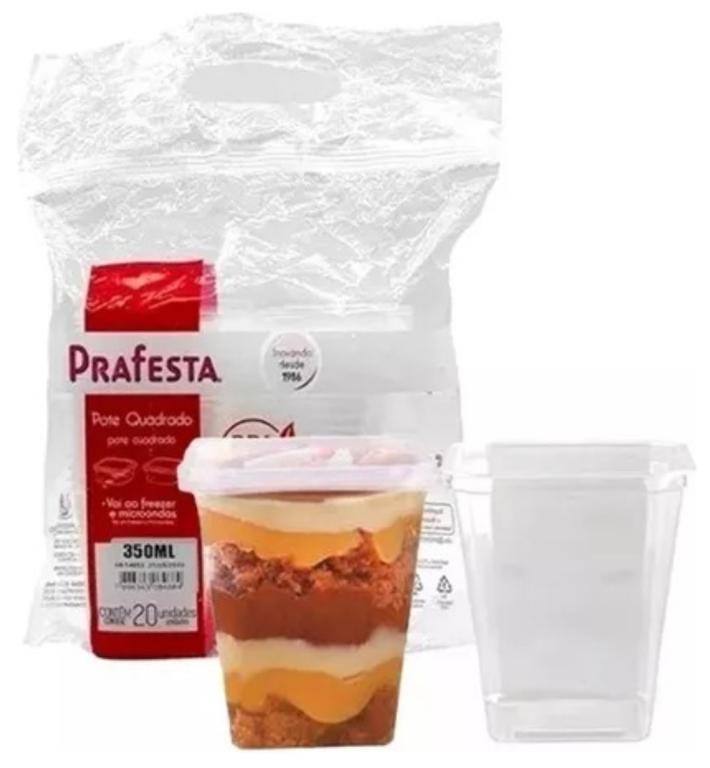 KIT POTE C/ TAMPA QUADRADO PRAFESTA 250ML C/20UN
