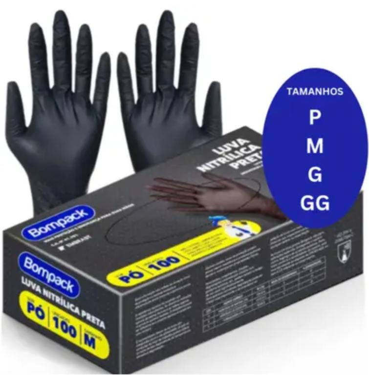 LUVA NITRILICA TAM GG S/PO BOMPACK PRETA C/100UN