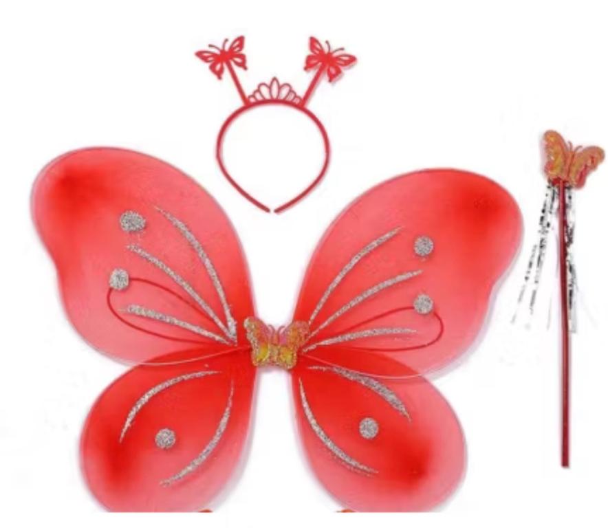 KIT BORBOLETA ASA, CETRO E TIARA VERMELHA