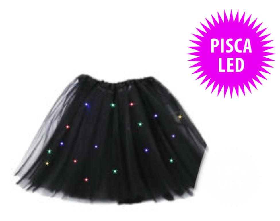 SAIA DE TULE PRETA 30CM C/ LED