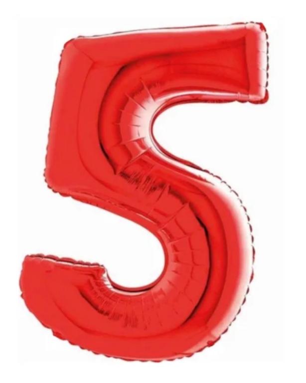 BALAO METALIZADO NUMERO VERMELHO 40CM N°5 Q FESTA