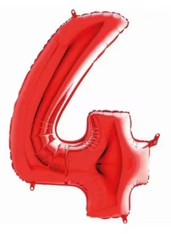 BALAO METALIZADO NUMERO VERMELHO 40CM N°4 Q FESTA