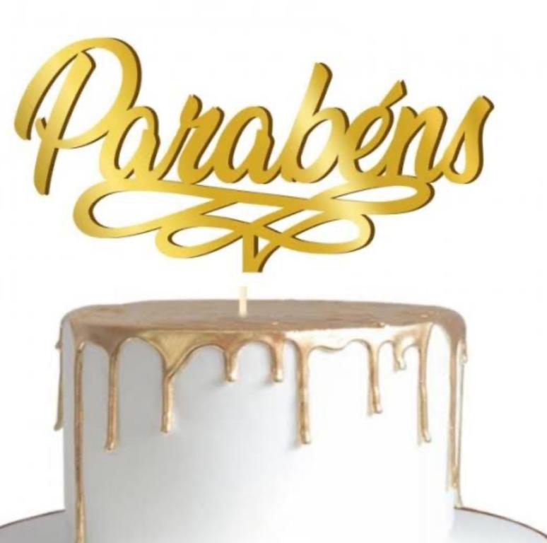 TOPO BOLO PARABENS ESPELHADO PRATA