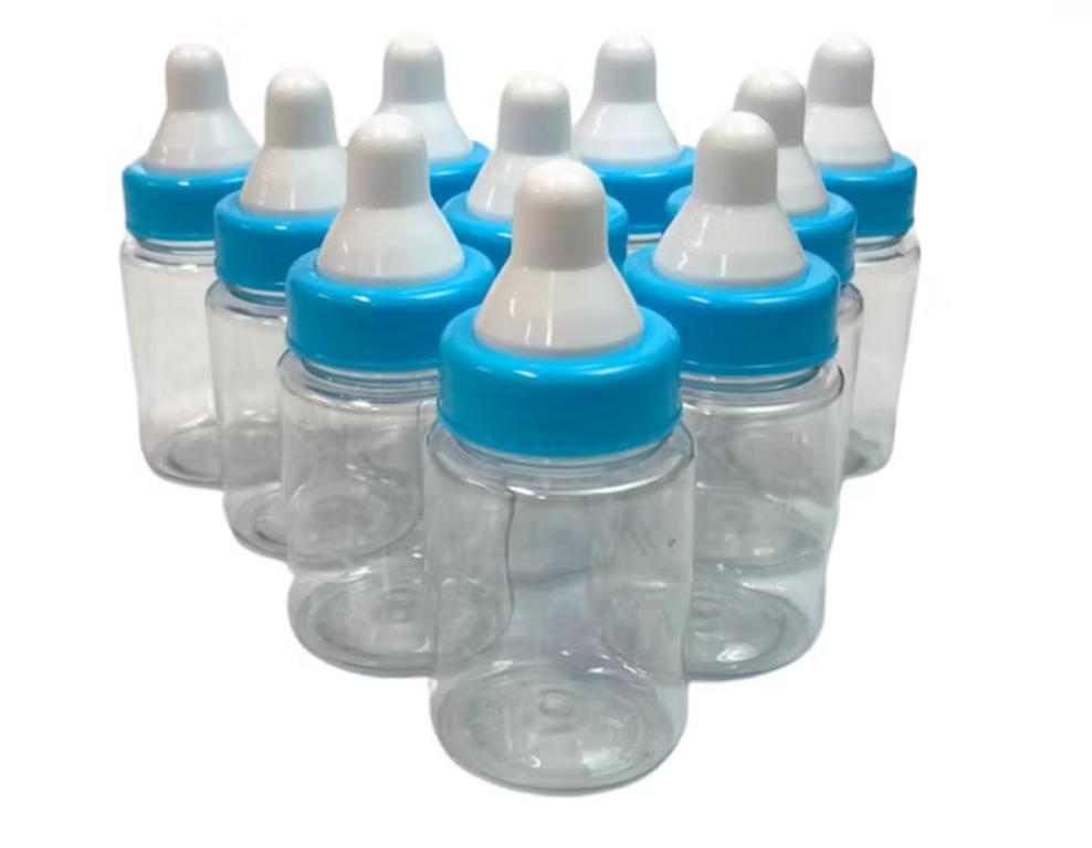 MINI MAMADEIRA PLAST. CRISTAL TAMPA AZUL BEBE C/10UN