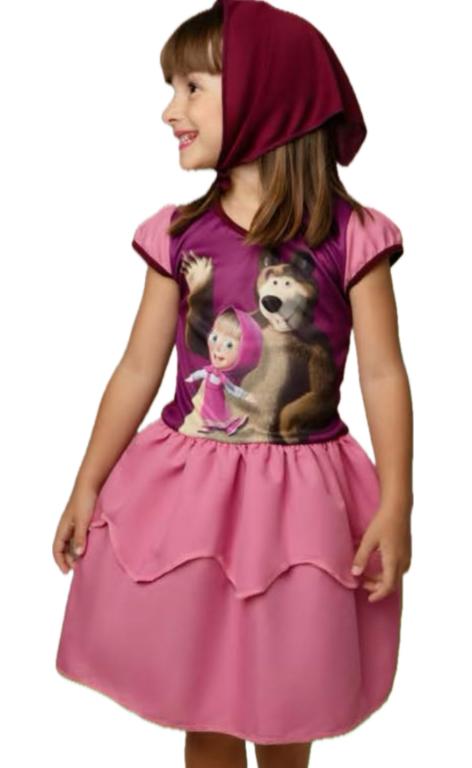 FANTASIA MARSHA E O URSO VESTIDO + LENCO TAM. P