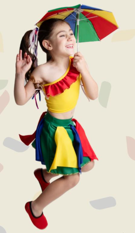 FANTASIA FREVO TOP + SAIA + GUARDA CHUVA TAM. G