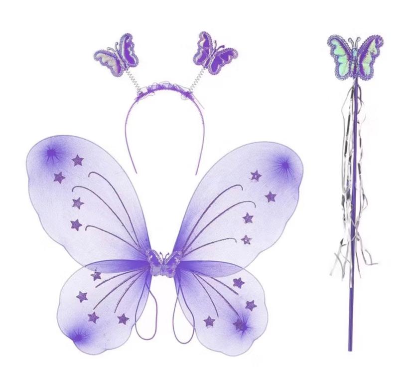 KIT BORBOLETA ASA, CETRO E TIARA LILAS