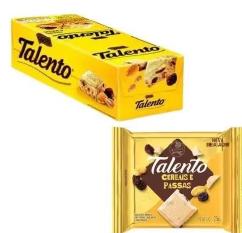 BARRA TALENTO CHOC. BRANCO CEREAIS E PASSAS DP/15X25G