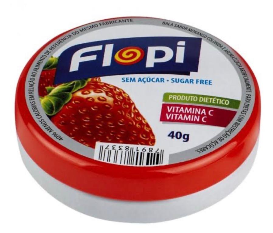 BALA FLOPI SEM ACUCAR MORANGO 40G