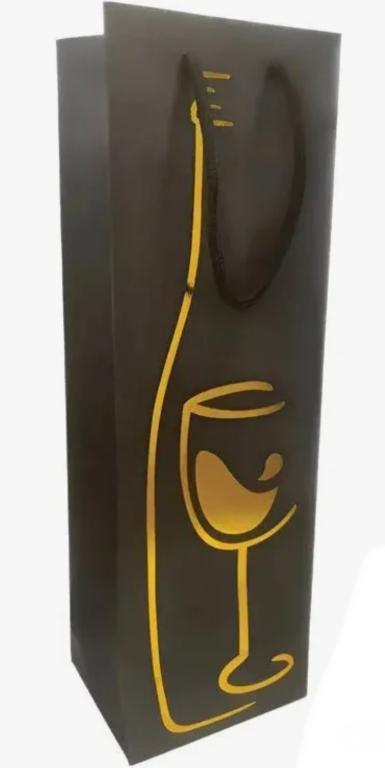 SACOLA PAPEL P/ VINHO PRETO C/ DOURADO