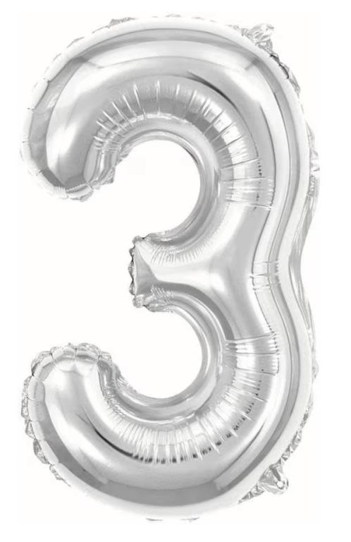 BALAO METALIZADO NUMERO PRATA 75CM N°3 PONTO