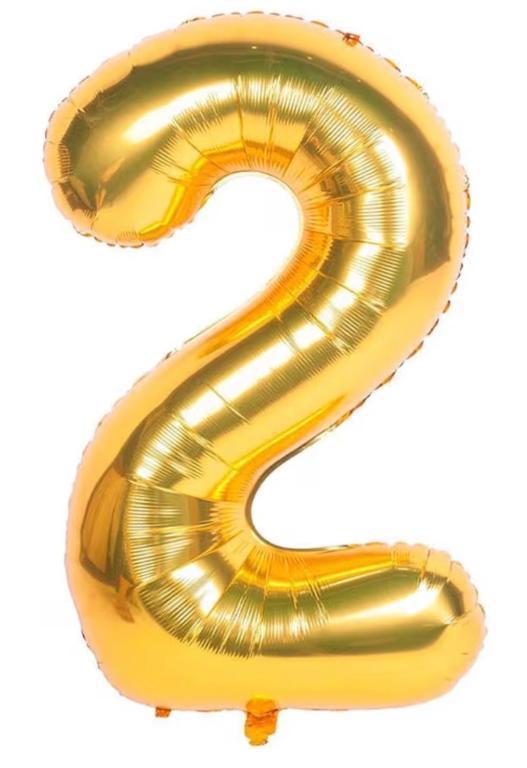 BALAO METALIZADO NUMERO DOURADO 40CM N°2 PONTO