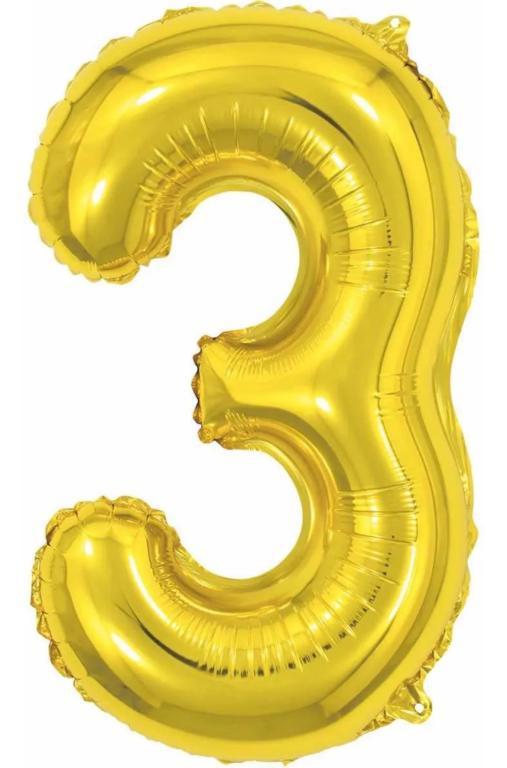 BALAO METALIZADO NUMERO DOURADO 75CM N°3 PONTO