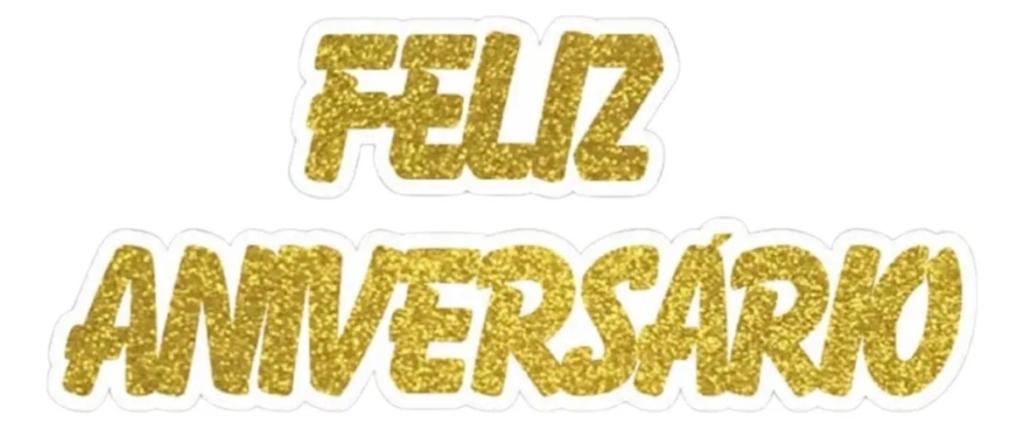 FAIXA FELIZ ANIVERSARIO C/ GLITER DOURADO
