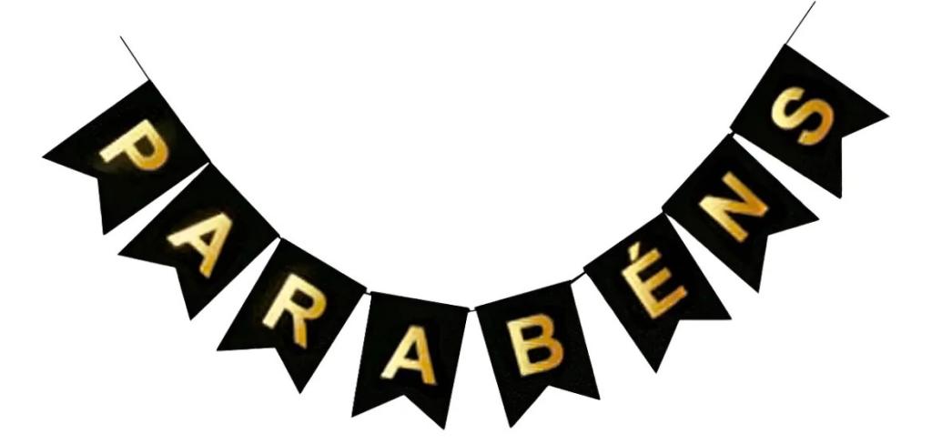 FAIXA PARABENS PRETO C/ DOURADO