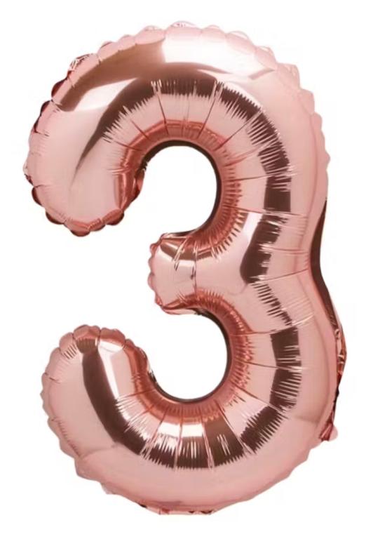 BALAO METALIZADO NUMERO ROSE GOLD 75CM N°3 PONTO