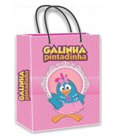 SACOLA TEMA GALINHA PINTADINHA ROSA PAPEL SURPRESA C/10UN