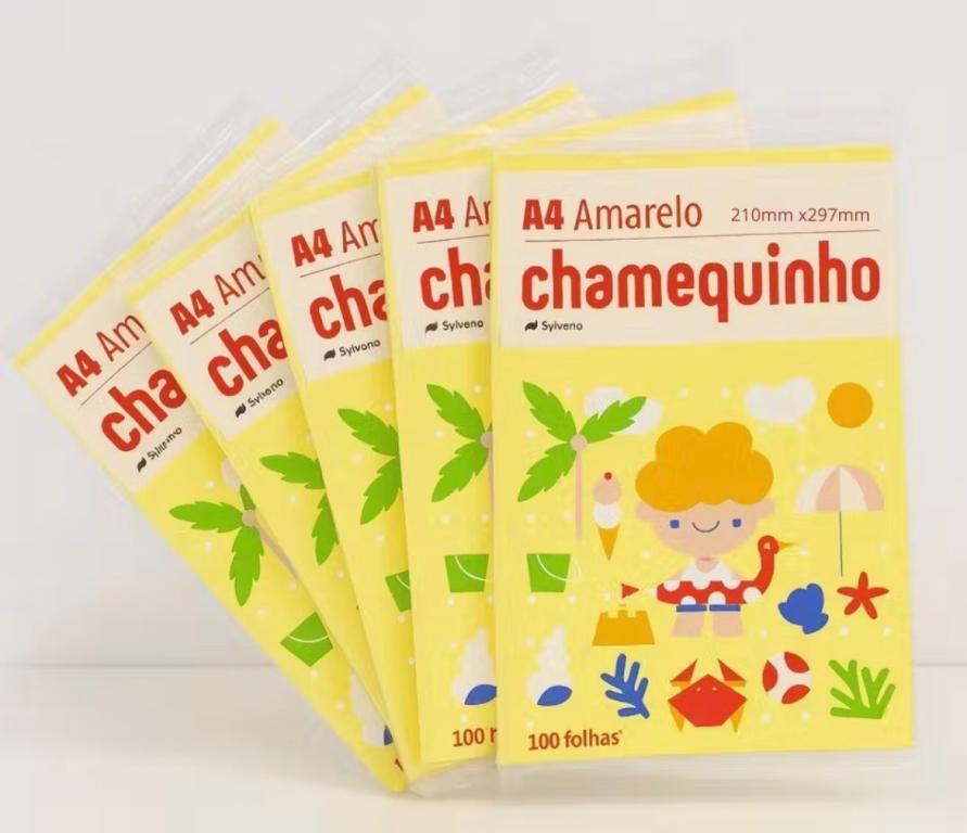 PAPEL A4 CHAMEQUINHO AMARELO C/100FL