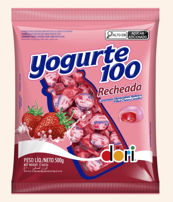 BALA DORI YOGURTE 100 MORANGO RECHEADA 500G