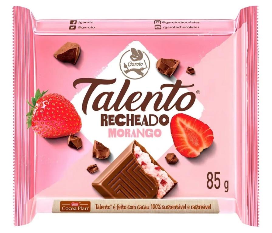 BARRA TALENTO CHOC. RECH. MORANGO 85G