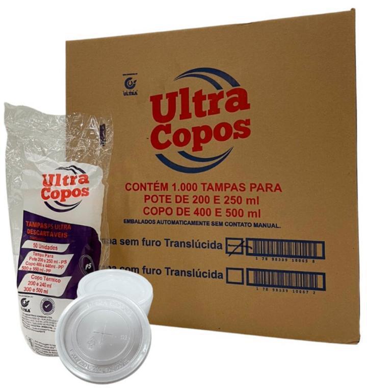 TAMPA PLAST. ULTRA TRANSP. P/ COPO 400/500 ML C/50UN
