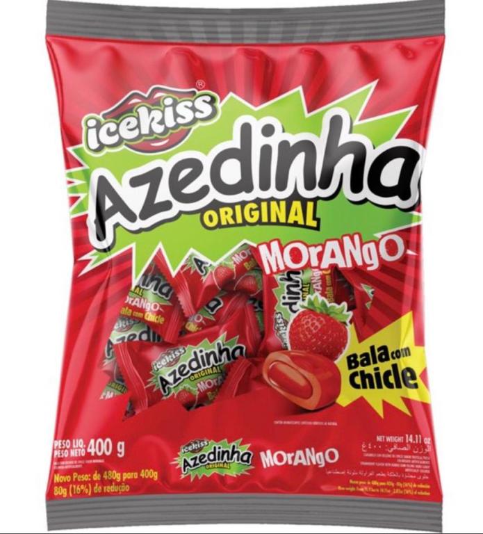 BALA C/ CHICLE ICEKISS AZEDINHA MORANGO 400G