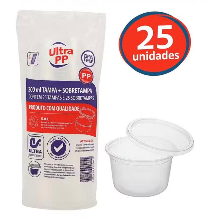 KIT POTE C/ TAMPA ULTRA REDONDO 200ML C/25UN