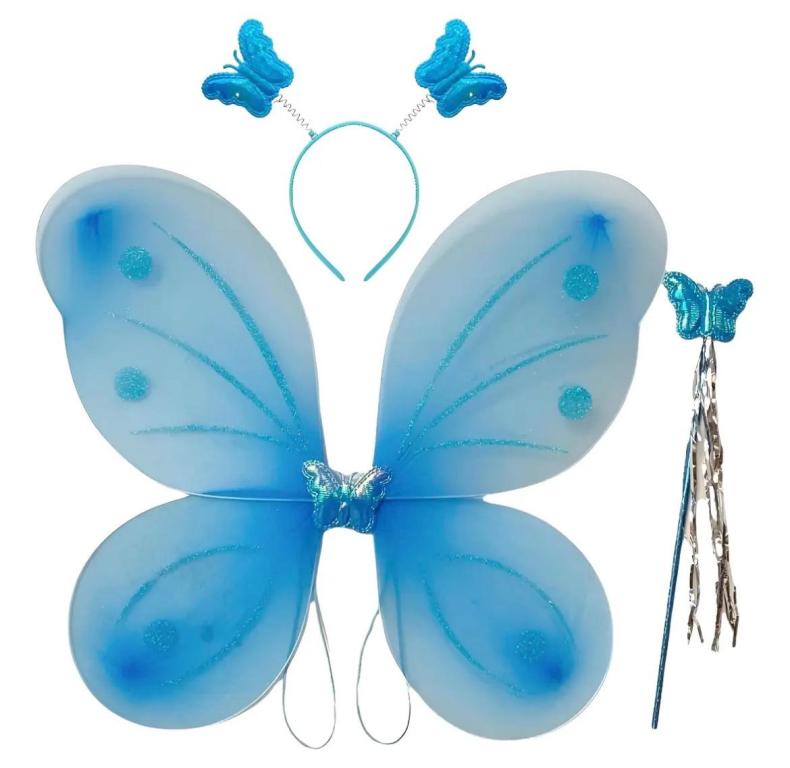 KIT BORBOLETA ASA, CETRO E TIARA AZUL CLARO C/03PCS