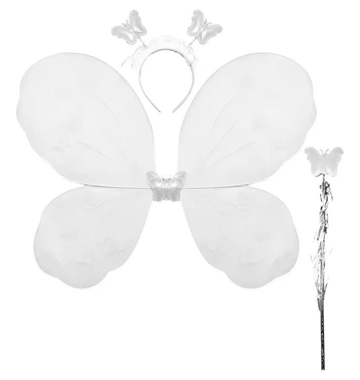 KIT BORBOLETA ASA, CETRO E TIARA BRANCO C/03PCS