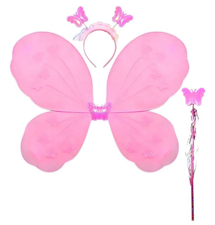 KIT BORBOLETA ASA, CETRO E TIARA ROSA CLARO C/03PCS