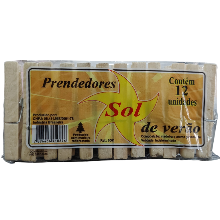 PRENDEDOR DE ROUPA MADEIRA SOL DE VERAO 12UN
