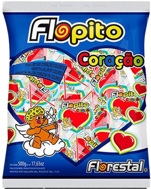 PIRULITO FLORESTAL FLOPITO CORACAO COLORIDO 500G