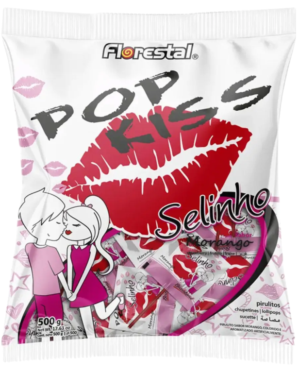 PIRULITO FLORESTAL POP KISS SELINHO MORANGO 500G