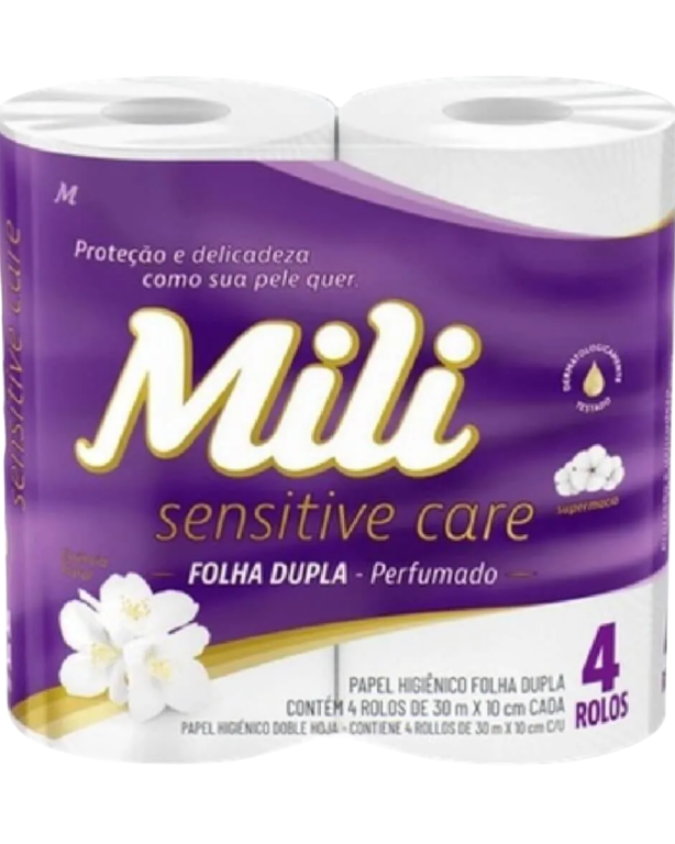 PAPEL HIGIENICO MILI SENSITIVE CARE PERFUMADO FOLHA DUPLA 4X30M