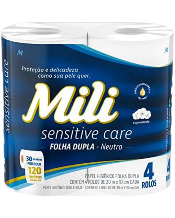 PAPEL HIGIENICO MILI SENSITIVE CARE NEUTRO FOLHA DUPLA 4X30M