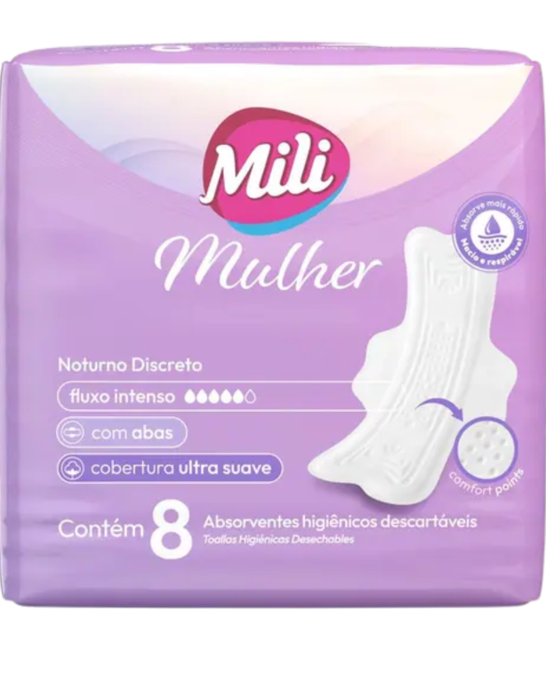 ABSORVENTE MILI MULHER ULTRA SUAVE SUAVE COM ABAS 8UN