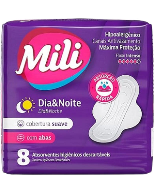 ABSORVENTE MILI DIA E NOITE SUAVE COM ABAS 8UN