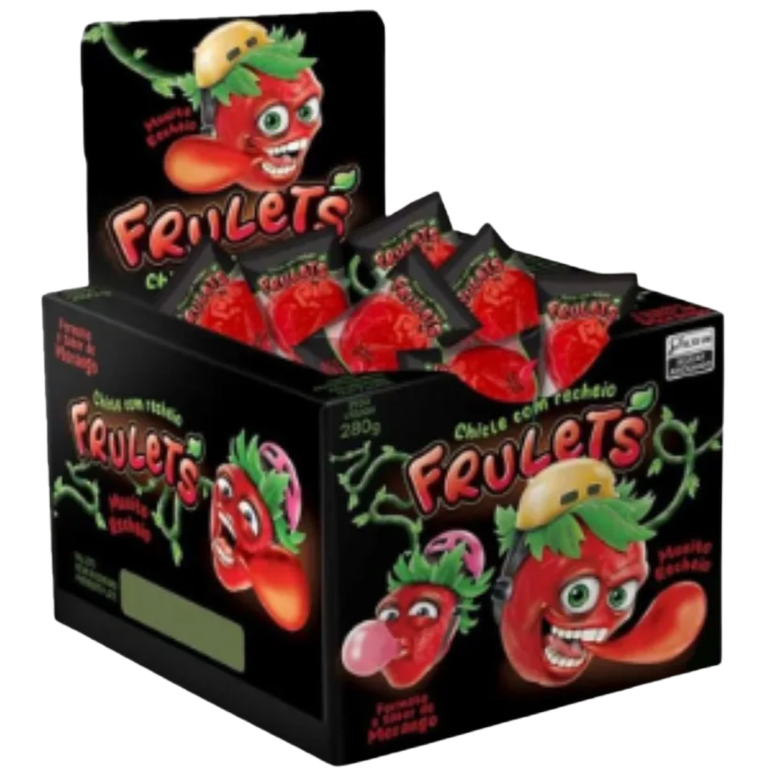 CHICLE COM RECHEIO FRULETS FORMATO E SABOR DE MORANGO 280G
