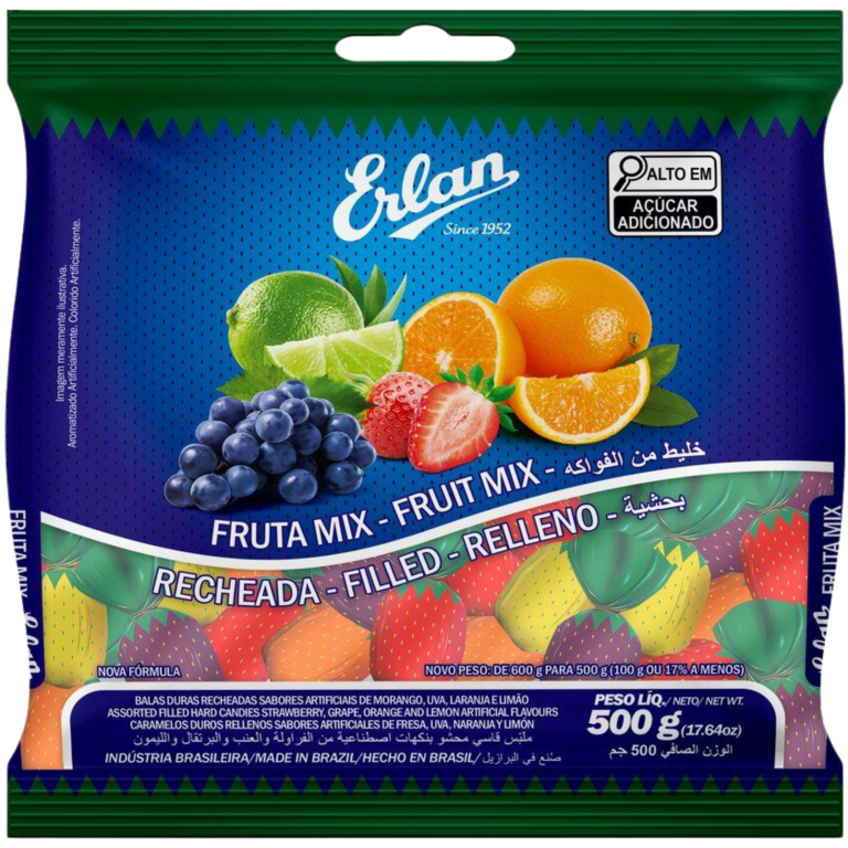 BALA ERLAN DURA RECHEADA FRUTA MIX 500G