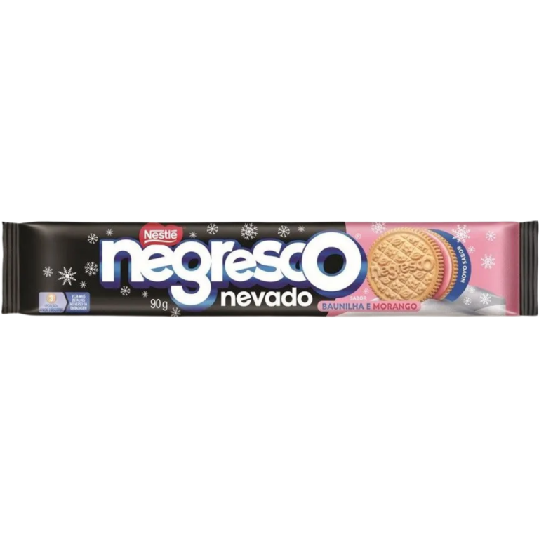 BISCOITO NEGRESCO NEVADO RECHEADO BAUNILHA E MORANGO 90G