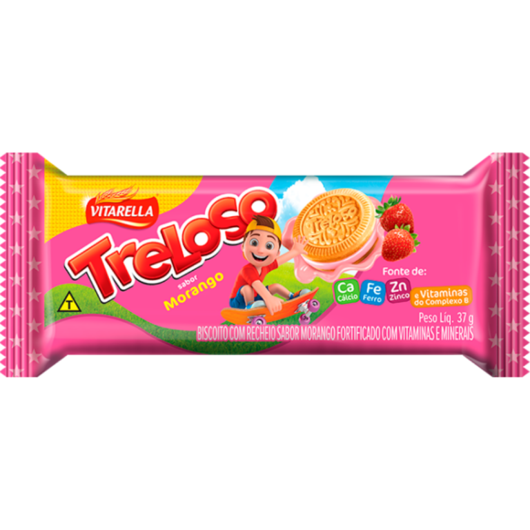 BISCOITO VITARELLA TRELOSO RECHEADO MORANGO 37G