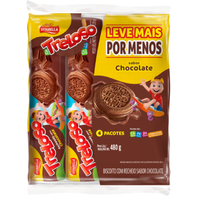 BISCOITO VITARELLA TRELOSO RECHEADO CHOCOLATE C/ 4X120G