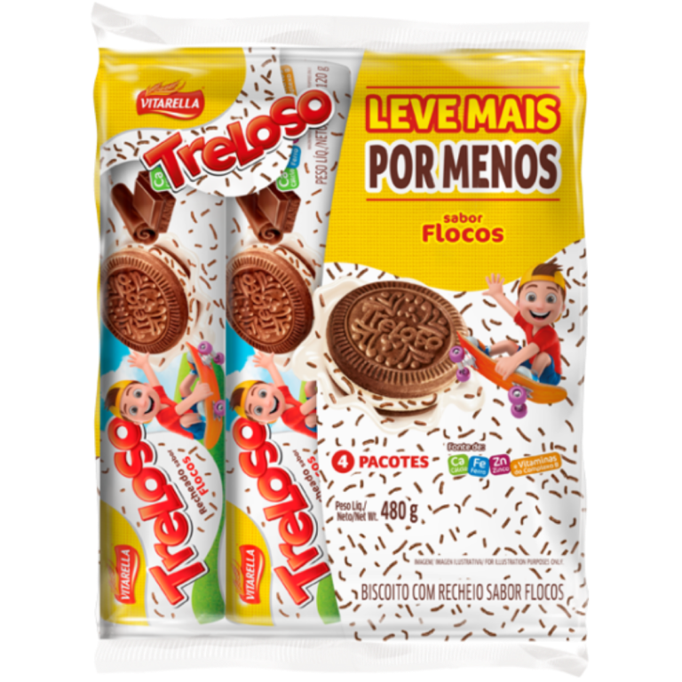 BISCOITO VITARELLA TRELOSO RECHEADO FLOCOS C/ 4X120G