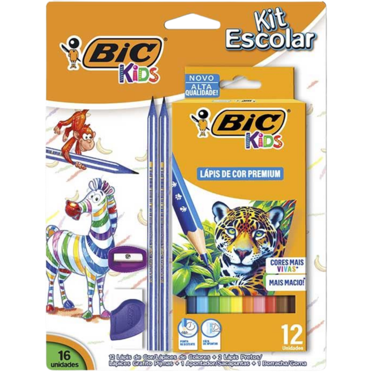 KIT ESCOLAR BIC KIDS 12 CORES+2 LAPIS+BORR+APONTADOR