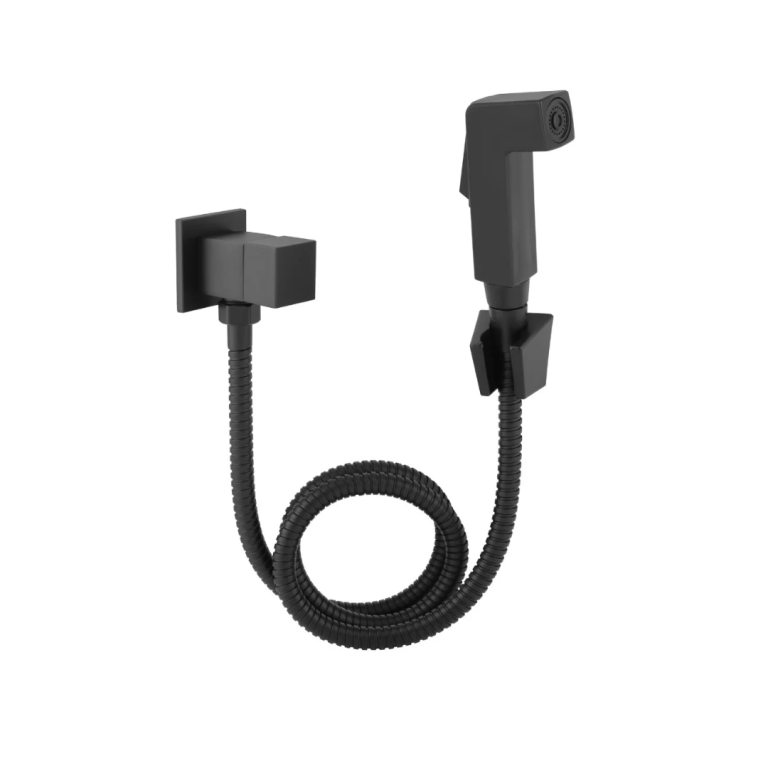 DUCHA HIGIENICA COMPLETA QUADRADA C/ GATILHO ABS BLACK (E)