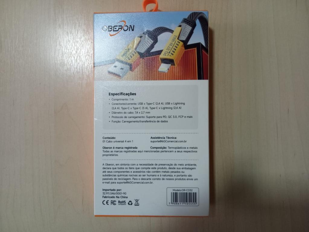 Cabo 4 em 1 Universal 1m 65W OR-CO32 Oberon