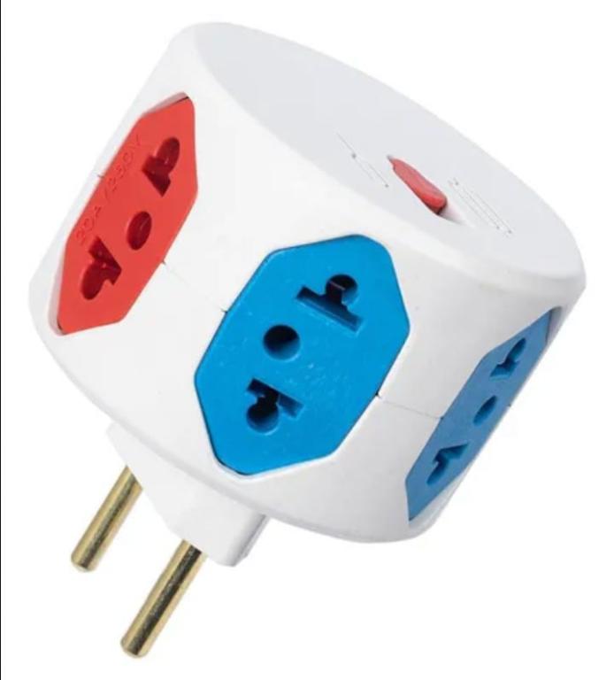 Adaptador Tomadas 2 p/ 3 Pinos 6 Tomadas c/ Fusível