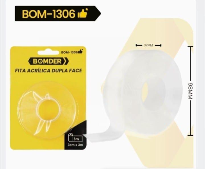 Fita Adesiva Dupla Face Acrílica 3cm x 300cm BOM-1306 Bomvink