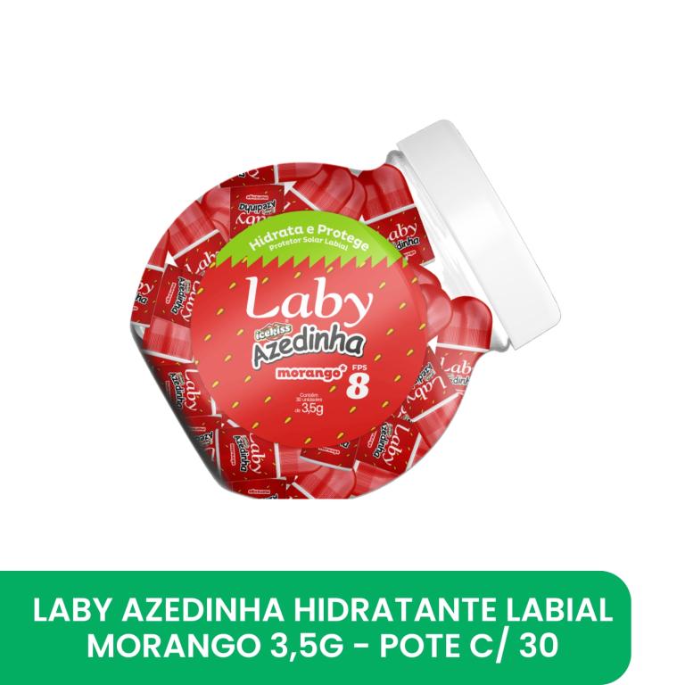 LABY AZEDINHA PROTE. SOL LABIAL FPS8 MORANGO PUSH PULL 3,5g PT C/30 BRAVIR