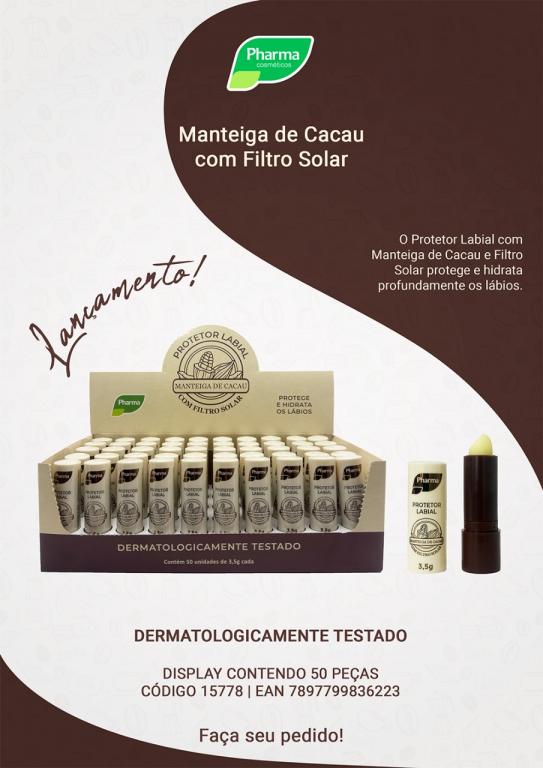 PROTETOR LABIAL MANTEIGA DE CACAU BASTAO FILTRO SOLAR 50UND PHARMA COSMETIC